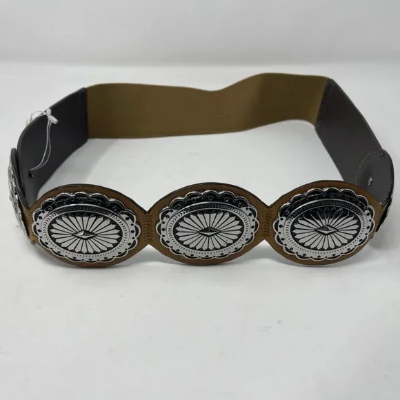 Chicos 3 Brown Genuine Leather Concho Belt Stretch Women's Western - Picture 7 of 7